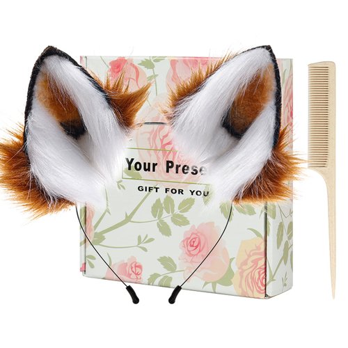 HAOAN Handmade Cat Fox Fur Ears Hairhoop Headwear Anime Fancy Dress Party Cosplay Halloween Costume Headband Hairband Brown