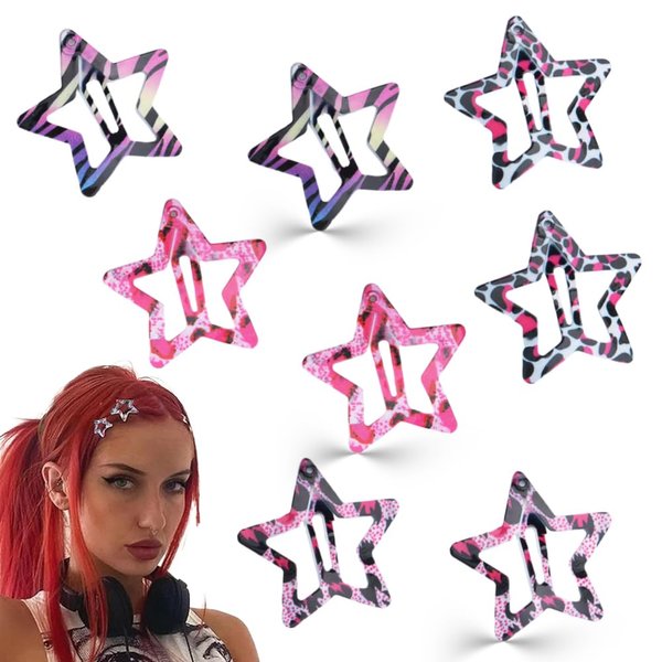 Punk Rock Hair Charms for Women Girls Leopard Print Hair Clips Y2k for Short Long Hair Pins for Women Girls Star Hair Clips 2000s Y2k Snap Hair Barrettes for Women Thick Thin Hair Stuff