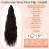 Cephermer Ponytail Extension 22'' 24'' Long Wavy Straight Claw Clip in Pony Tails Hair Extensions Natural Looking Synthetic Hairpiece for Women Chocolate Brown