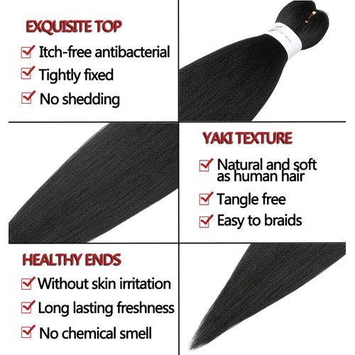 Pre Stretched Braiding Hair Natural Black Long Braiding Hair 32 Inch 3 Packs Braiding Hair Extensions Professional Synthetic Fiber Crochet Twist Braids(32inch,#1B)