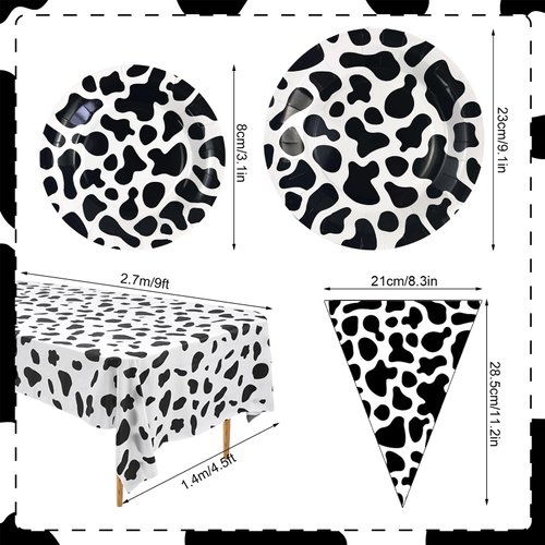 Cow Print Party Supplies, Cowboy Cowgirl Party Disposable Tableware Set, Dinner Cake Plates, Cups, Napkins for Baby Shower Barnyard Farm Animal Barn Farmhouse Themed Birthday Decorations Serves 20