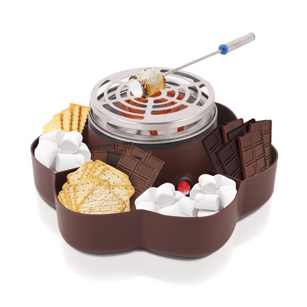 Smores Maker Tabletop Indoor, Electric Flameless Marshmallow Roaster, S'mores Kit with 6 Compartment Trays and 4 Forks, Housewarming Gifts for New House, Movie Night Supplies