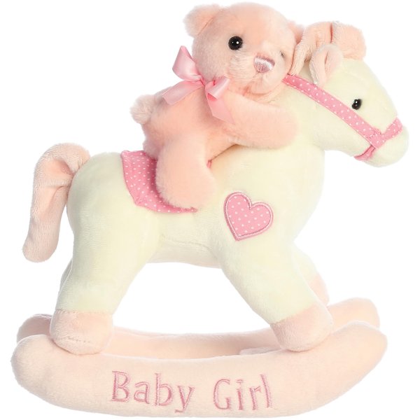 Aurora® Melodious Musicals! Baby Girl Rocking Horse™ Baby Stuffed Animal - Musical Entertainment - Engaging Play - Pink 12 Inches