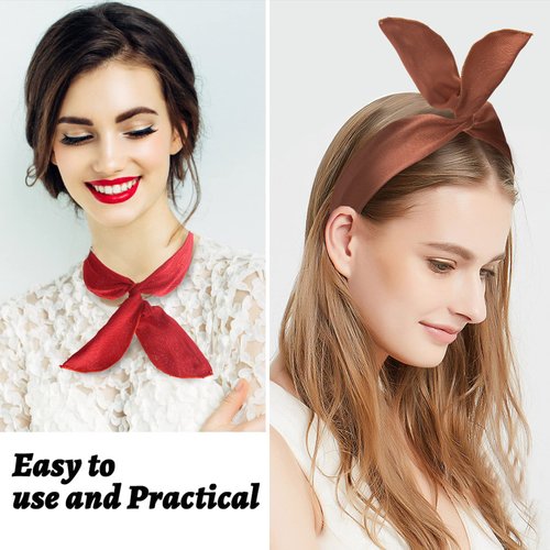 Carede Wire Headbands for Women Solid color Twist Bow Headband Wired Hair Tie Headbands with Rabbit Ears Hair Scarf Headbands for Women and Girls,Pack of 9…