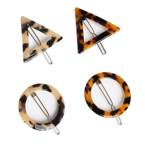 2 Pairs Barrettes Geometric Shape Leopard Hair Clips Acrylic Triangle and Round Side Clamp Hair P...
