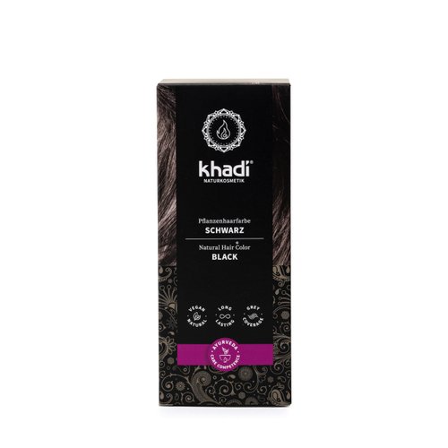 khadi BLACK Natural Hair Color, 3.5oz, Plant based hair dye for warm expressive, warm black to intense raven black, 100% herbal, vegan, PPD & chemical free, natural cosmetic for healthy hair.