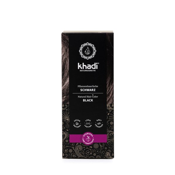 khadi BLACK Natural Hair Color, 3.5oz, Plant based hair dye for warm expressive, warm black to intense raven black, 100% herbal, vegan, PPD & chemical free, natural cosmetic for healthy hair.