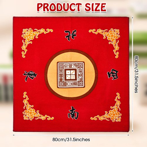Juexica Mahjong Mat with Bag, Anti Slip Noise Reduction Table Cover Board Game Mat Mahjong Table Mat Mahjong Accessories Tablecloth Mahjong Paigow Poker Cards (Red)
