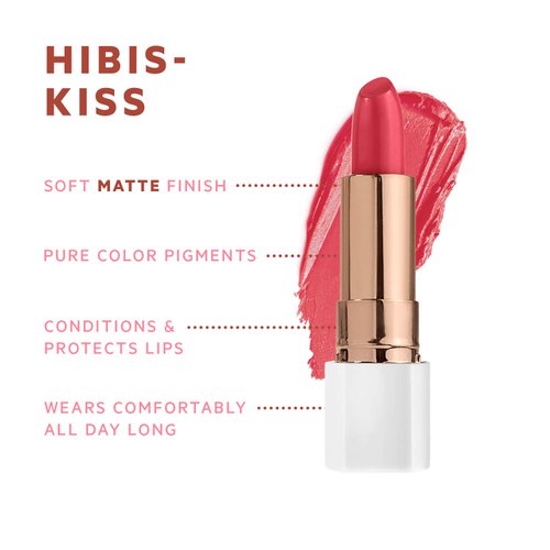 FLOWER BEAUTY Petal Pout Lipstick - Cruelty Free - Nourishing & Highly Pigmented Lip Color with Antioxidants (Hibis-Kiss - Matte)