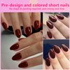 AddFavor Oval Press on Nails Short Fake Nails, 240pcs Burgundy Nails Press on Almond False Nail Full Cover Acrylic Nail for Women and Girls