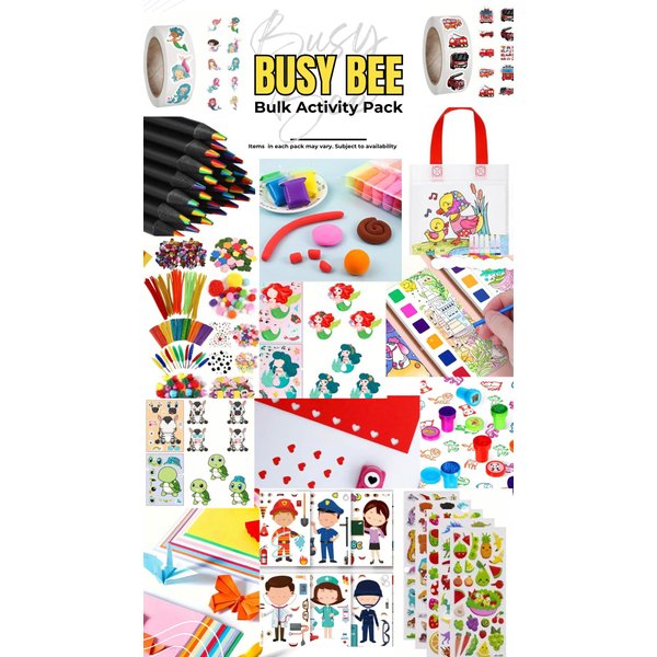 Generic Busy Bee Activity Pack for Kids Ages 4+, Includes Craft Supplies, Stickers, Play Dough, MP-001