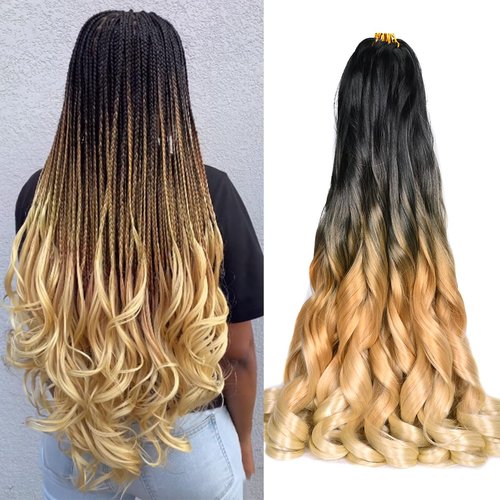 French Curly Braiding Hair 24 Inch 8 Packs Soft Braiding Hair Pre Stretched Loose Wavy Braiding Hair Synthetic Hair Extensions for Black Women (24 inch 8 packs, OT1B/27/613)