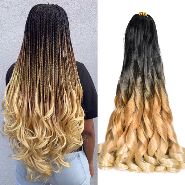 French Curly Braiding Hair 24 Inch 8 Packs Soft Braiding Hair Pre Stretched Loose Wavy Braiding Hair Synthetic Hair Extensions for Black Women (24 inch 8 packs, OT1B/27/613)