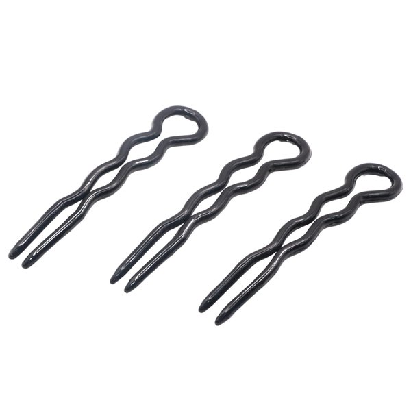 Parcelona French Slick Black Small Wavy 3 Inch U Shaped Hair Pins for Fine Hair Types (3 Pins) (Black)