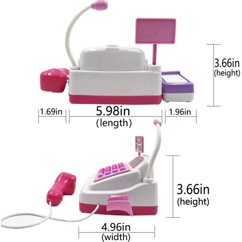 Sotodik Cash Register Pretend Play Supermarket Shop Toys with Calculator ,Working Scanner,Credit Card ,Play Food ,Money and More(Color May Random)
