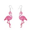 Cute Pink Flamingo Glitter Dangle Drop Earrings for Women Teen Girls Dainty Lightweight Acrylic Animal Hook Statement Dangling Hanging Hypoallergenic Fashion Jewelry Valentine's Day Gifts Bff