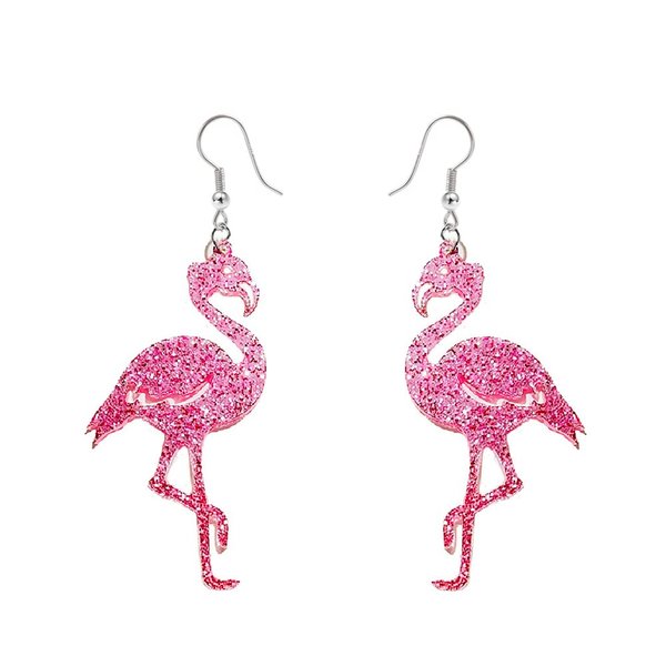 Cute Pink Flamingo Glitter Dangle Drop Earrings for Women Teen Girls Dainty Lightweight Acrylic Animal Hook Statement Dangling Hanging Hypoallergenic Fashion Jewelry Valentine's Day Gifts Bff