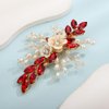 Teyglen Crystal Bridal Hair Clip Wedding Flower Red Rhinestone Hair Clips Handmade Pearls Crystal Hair Pieces Barrette Wedding Hair Accessories for Bride Floral Flower Headpieces for Women Girls (Red)