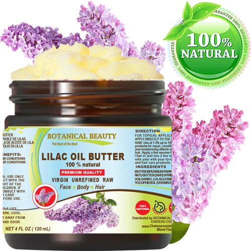 Botanical Beauty LILAC OIL BUTTER 100% Natural 4 Fl.oz.- 120 ml. Lilac Essential Oil in Shea Nut Butter for FACE, SKIN, BODY, HAIR, NAILS. Beauty Skin Moisturizer Oil Butter
