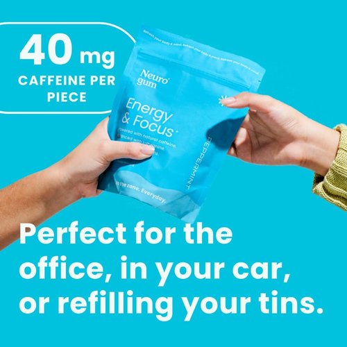 NeuroGum Energy & Focus Gum (Peppermint, 90 Pieces) | 40mg Natural Caffeine + L-Theanine + Vitamin B12 & B6 + Xylitol | Sugar Free Nootropic Cognitive Brain Performance Supplement