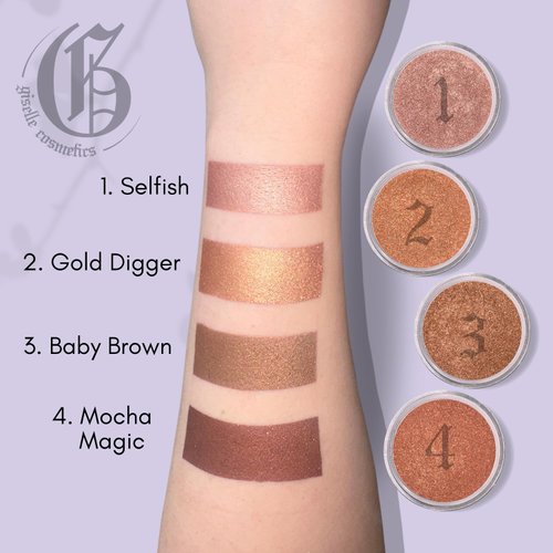 Giselle Cosmetics Selfish Bronzer: Organic Makeup with Eyeshadow Palette, Highlighter Makeup, Face Powder, Contour Palette, Travel Size Makeup - Glow, Gold Digger, Dark Bronzer, Loose Powder Makeup