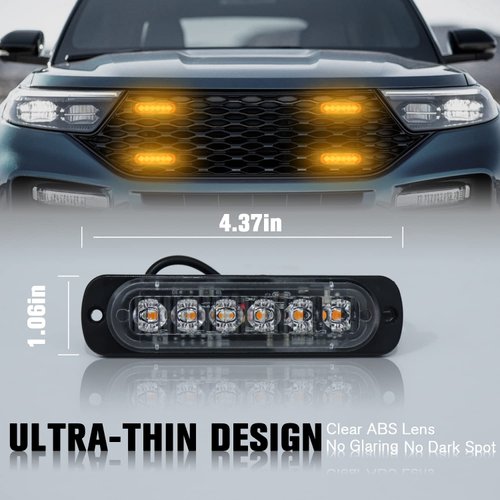 DIBMS LED Strobe Warning Lights, 8x Amber Yellow LED Strobe Warning Emergency Flashing Light Caution Construction Hazard Light Bar For Car Truck Van Off Road Vehicle ATV SUV Surface Mount