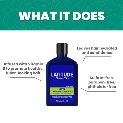 GREAT CLIPS LATITUDE 2-in-1 Shampoo + Conditioner | Daily Shampoo and Conditioner Set for Men | Promotes Full + Healthy Hair | 12oz