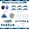 Mpanwen Blue Gamer Birthday Party Decoration - 218Pcs Video Game Gaming Party Supplies For Boys Birthday Party - Backdrop, Table Cover, Cupcakes Wrappers, Stickers, Bracelets Serves 10 Guests