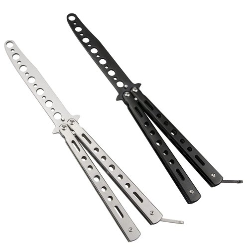 Butterfly Knife - 2 Pack Butterfly Knife Trainer Practice Tool Steel Metal - Folding Knife Unsharpened - Butterfly Knife Comb for Practicing Flipping Tricks, Balisong Trainer Black & Silver