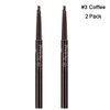 Magik 2 Pack Waterproof Eyebrow Pencil Retractable Slant Tip & Brush Double-ends Natural Hair-like Look (#3 Coffee)