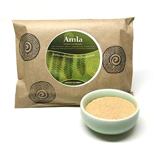 Ancient Sunrise Amla Powder - 100% natural amla for hair, Tones henna color, Strengthens hair promoting growth, High in Vitamin C, Paraben, sulfate and silicone free, 100 grams
