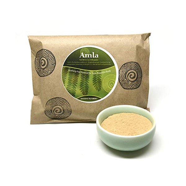 Ancient Sunrise Amla Powder - 100% natural amla for hair, Tones henna color, Strengthens hair promoting growth, High in Vitamin C, Paraben, sulfate and silicone free, 100 grams