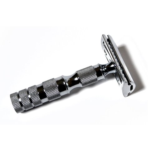 CS-205 Classic Samurai Travel Double Edge Safety Razor Chrome Plated with Free Leather Case