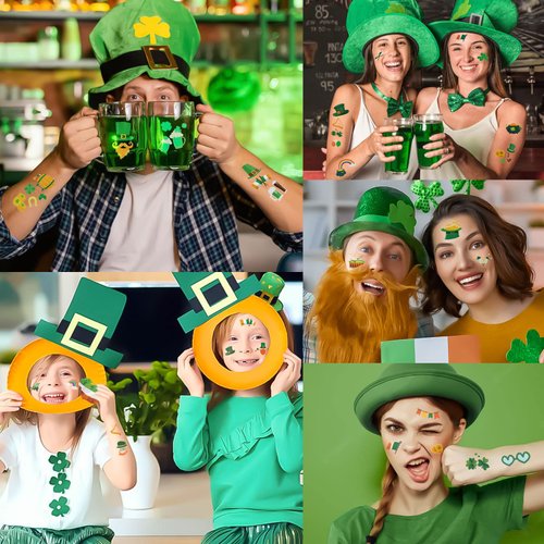St. Patrick's Day Temporary Tattoos Sticker, 20 Sheets Luminous Temporarty Tattoo Shamrock Supplies Glow In The Dark Decorative Stickers for Saint Patrick's Day Party Favor Decoration