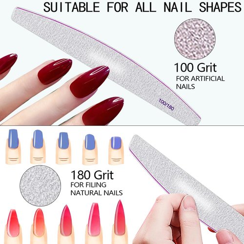 12Pcs Nail File Professional WAFOLOZE Nail Files Reusable Double Sided Emery Boards(100/180 Grit) Nail Styling Tools for Home and Nail Files for Acrylic Nails Salon Use
