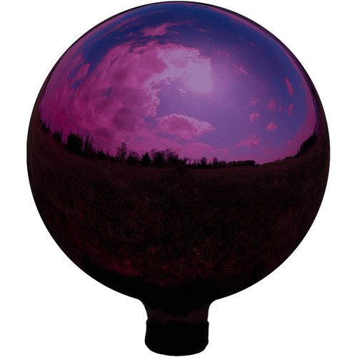 Sunnydaze 10-Inch Glass Mirrored Stainless Steel Gazing Globe - Elegant Ball Lawn Ornament - Merlot