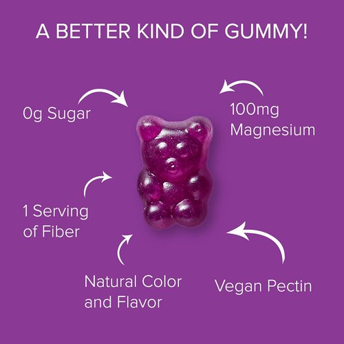 Sugar Free Magnesium Gummies - Calming Anti-Stress Gummies, Magnesium Supplement to Support Stress Relief, Sleep, Heart Health, Nerves, Muscles and Bones, Kids, Adults, Vegan, High Absorption, Non-GMO