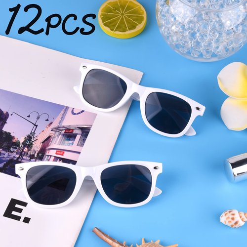 MIAHART 12 Pack Kids Party Sunglasses Bulk Summer Party Favors Retro Glasses for Boys and Girls Birthday Party Supplies, White