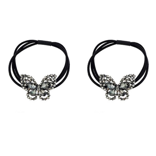 Xiwstar 2Pcs Crystal Rhinestone Butterfly Hair Bands Elastic Hair Ties Ponytail Holder Hair Accessories for Girls Women Scrunchies