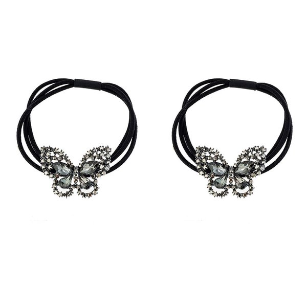 Xiwstar 2Pcs Crystal Rhinestone Butterfly Hair Bands Elastic Hair Ties Ponytail Holder Hair Accessories for Girls Women Scrunchies
