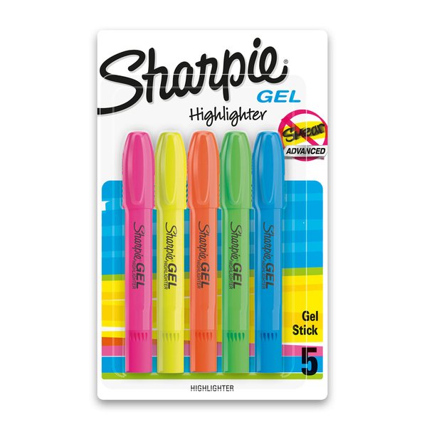 Sharpie Gel Highlighters, Bullet Tip, Assorted Colors, 5 Count