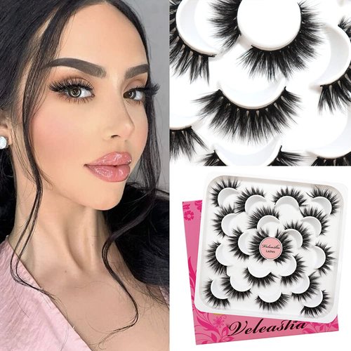 Veleasha Lashes 10 Pairs Natural Fluffy False Eyelashes Soft Wispy Lashes 3D Faux Mink Lashes Pack (V42)