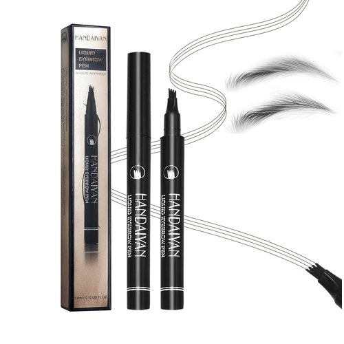 Waterproof Microblading Eyebrow Pen 4 Tip Brow Pencil, Liquid Eyebrow Pencil Eye Brow Contouring Pen for Women, Creates Natural Brows (Natural Black,#05)