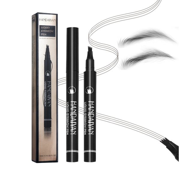 Waterproof Microblading Eyebrow Pen 4 Tip Brow Pencil, Liquid Eyebrow Pencil Eye Brow Contouring Pen for Women, Creates Natural Brows (Natural Black,#05)