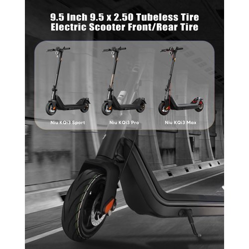RidTianTek 9.5x2.50 Tubeless Tire 9.5 Inch with Live Glue Repairable for NIU KQi3/Pro/Max Electric Scooter Accessories, Rear Front Wheel Replacement, Non-Slip, Shockproof, Self Repairing (1 Pack)