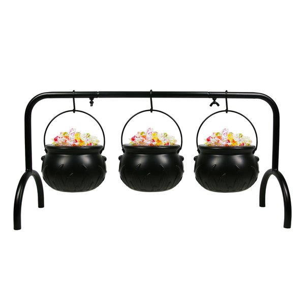 Darnassus Halloween Cauldron On Rack,Set Of 3 Witches Cauldron Serving Bowls Halloween Candy Bowl,Plastic Black Cauldron Halloween Decor Halloween Party Decoration