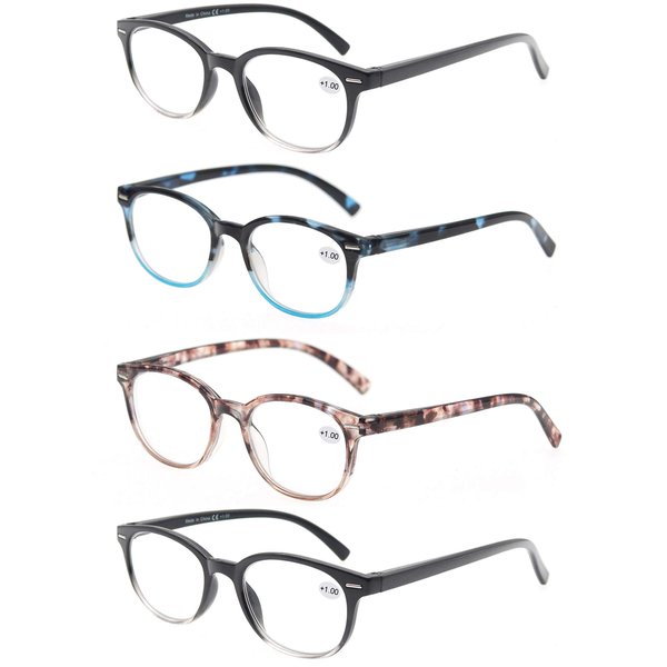 OLOMEE Reading Glasses Women Round Readers Glasses +1.25 for Small Head/Petite Face Cheaters W/Lightweight&Comfortable Fit 4 Pack