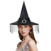 Edoneery Halloween Witch Hat,Women Witch Hats,Halloween Party Supplies Witches Hat,Mesh Lace Wizard Hat