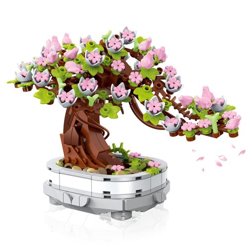 PinkBee Flower Bonsai Tree Building Block Set Pink Cherry Blossom Treehouse Toys Kit Mothers Day Birthday Creative Home Decor for Mom Her Girlfriends Women Adults Kids 6+ 6-12