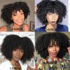 YOUNG BEAUTY Afro Kinky Curly Wig with bangs Glueless Scalp Top Full Machine Made Human Hair Wigs for Black Women 200Density Kinky Curly Brazilian Human Hair Wig 14inch Natural Color